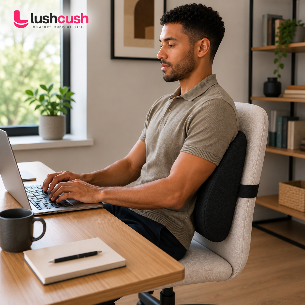 LushCush ergonomic lumbar back support cushion for office home and travel
