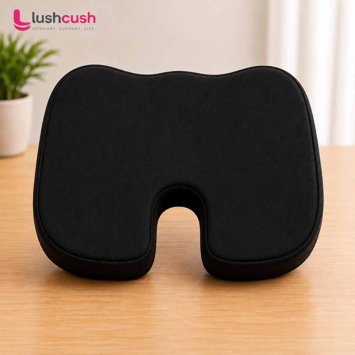 LushCush ergonomic coccyx seat cushion with contoured design for comfortable sitting and tailbone support