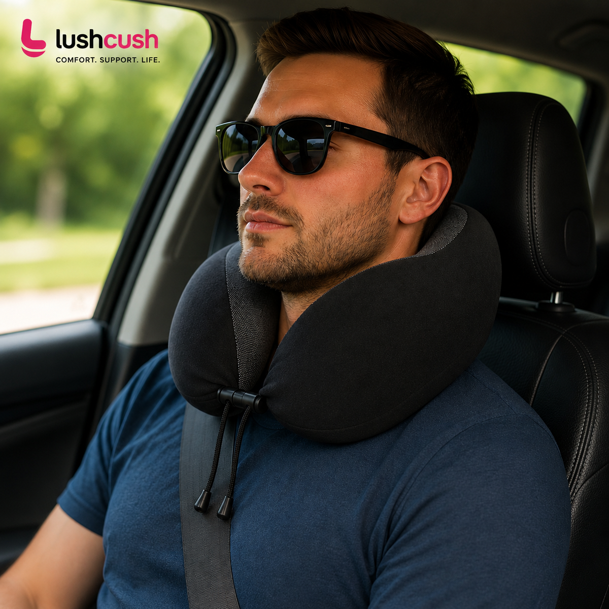 LushCush travel pillow with supportive memory foam