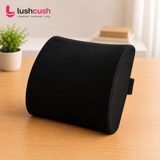 LushCush memory foam lumbar support pillow for ergonomic back support