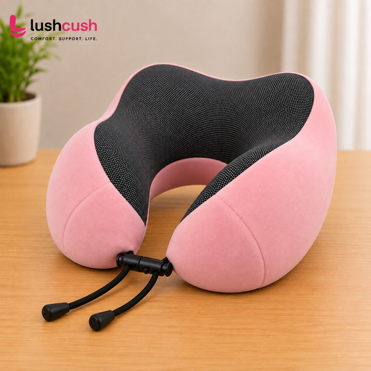 LushCush® Memory Foam Travel Neck Pillow – Pink/Black Modern