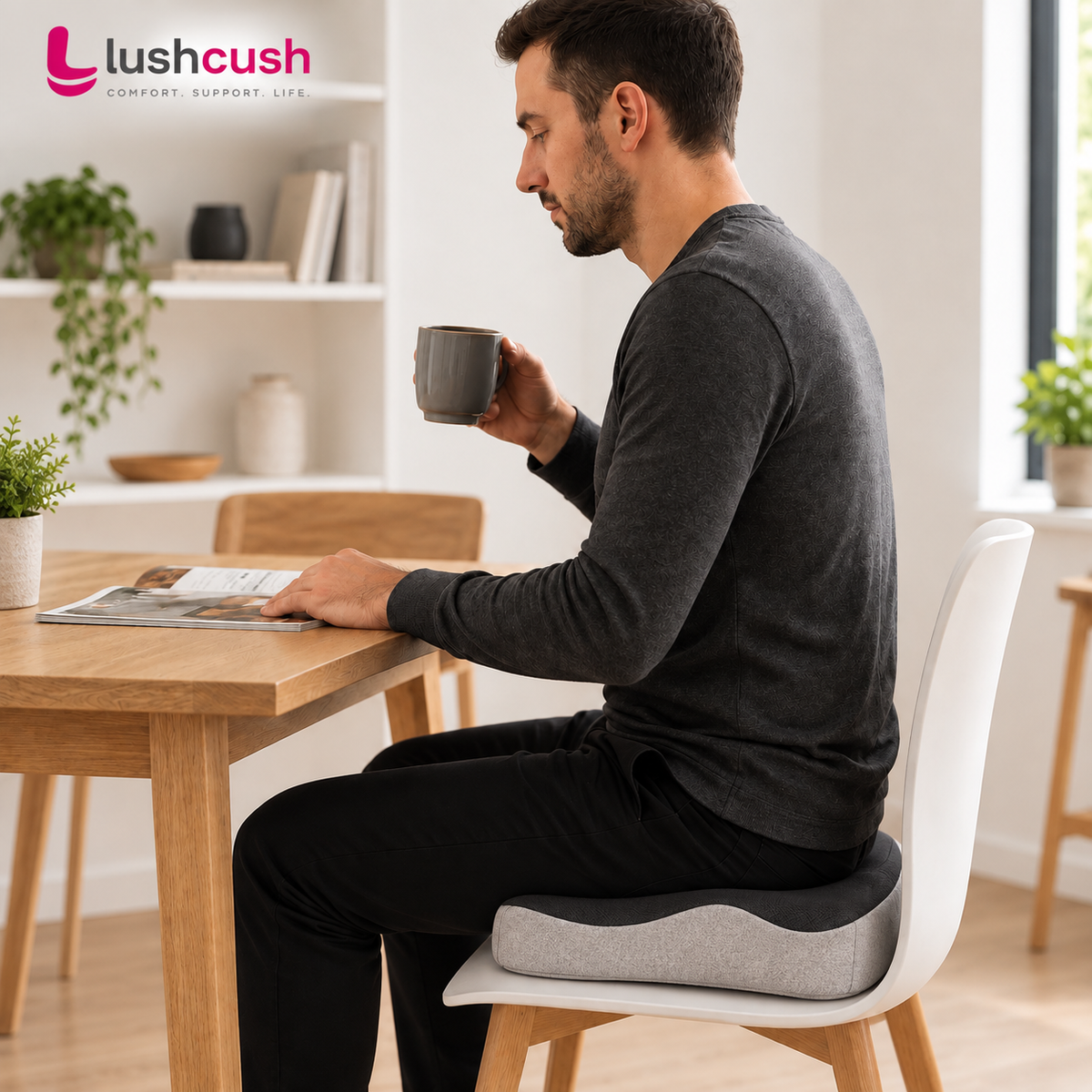 LushCush® Ergonomic Memory Foam Coccyx Seat Cushion