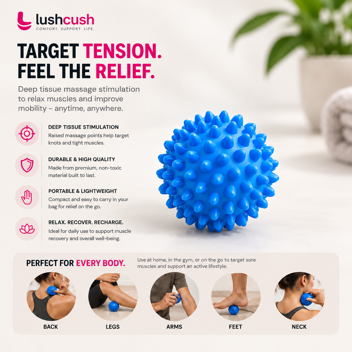LushCush® Blue Spiky Massage Ball – Deep Tissue Trigger Point Massage Ball