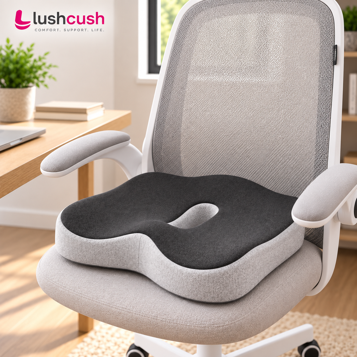 LushCush® Ergonomic Memory Foam Coccyx Seat Cushion